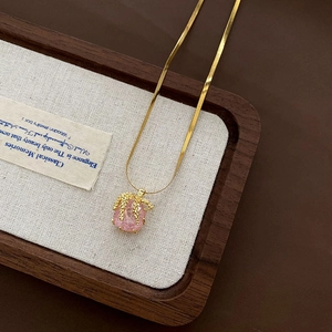 Collier Pendentif En Zircon Rose Chaîne De Lame En Acier Titane Cuivre Lumière Luxe Mode Bijoux De Clavicule Pour Femmes