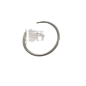 Minimalist silver snakeskin textured open bangle in stainless steel for women