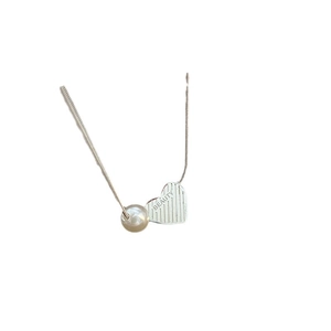 Titanium steel heart necklace with white pearl and BEAUTY engraving on gold snake chain