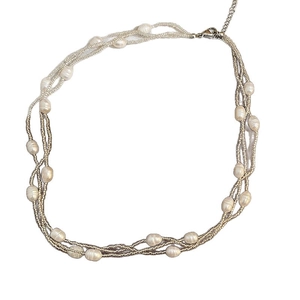 Collier multi-rangs en perles d'eau douce avec perles champagne et fermoir réglable