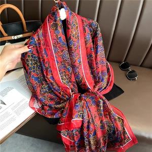 Large Floral Print Shawl Polyester Faux Satin Lightweight Elegant Retro Flower Pattern For Women Summer Sun Protection Gauze