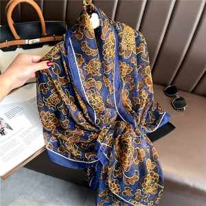 Elegant Floral Print Shawl Scarf For Women Lightweight Satin Feeling Large Wrap Sun Protection Retro Fashion Accessory