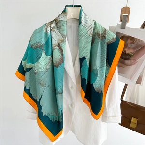 Large Square Scarf Floral Print Satin Like Satin Head Neck Shawl For Women Summer Sun Protection Travel Fashion Elegant
