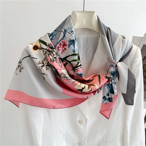 Floral Print Large Square Satiny Satin Scarf Elegant Scarf Shawl For Women Travel Sun Protection Commuter Fashion Accessory