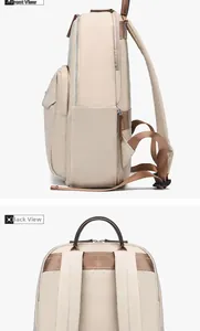 Vue latérale et arrière du sac à dos en nylon crème avec larges bretelles et poches latérales