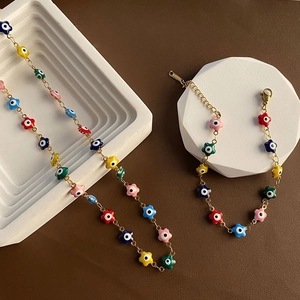 Collier Et Bracelet À Pendentif Fleur Mauvais Œil Acier Inoxydable Émail Coloré Bijoux Style Dopamine Pour Femmes