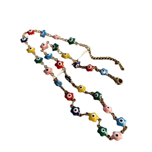 Collier d'étoiles émaillées colorées avec charms œil du diable sur chaîne dorée chic