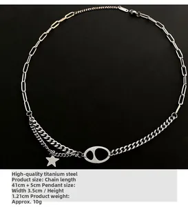 Detailed view of titanium steel necklace with dimensions 41+5cm and 10g weight