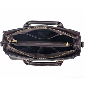 Deep brown monogram tote bag with large capacity interior and multiple compartments