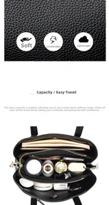 Detailed view of spacious leather handbag with organized compartments for daily essentials