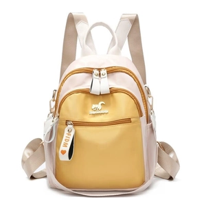 Women's Fashion Color-Block Nylon Backpack Large Capacity Student Schoolbag Waterproof Travel Bag With Webbing Decoration