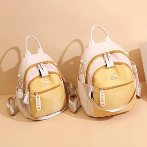 Minimalist color-block large capacity backpack set in beige and yellow durable nylon