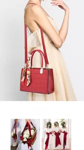 Red crocodile texture tote bag with vintage silk scarf handle and crossbody strap detail