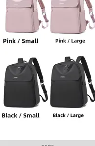 Pink and black water-resistant nylon backpacks in large and small sizes with zippers