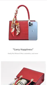 Detail of red crocodile texture handbag showing large capacity for phone and cosmetics