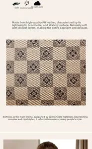 Detail of premium PU leather showing embossed checkered and floral pattern on a handbag