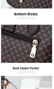 Dettaglio borsa in pelle marrone con borchie dorate sulla base e tasca posteriore zip