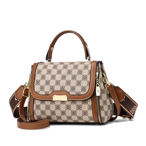 Classic checkered crossbody bag with premium brown leather straps and gold hardware