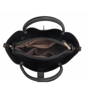 Sac à main classique en cuir grainé noir avec compartiments spacieux et finitions dorées