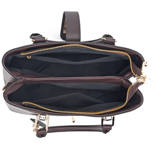 Borsa a mano marrone scuro capiente con scomparti interni e cerniere dorate di lusso