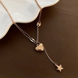 Titanium Steel Heart Star Pendant Necklace Rose Gold Engraved Love Double Layer Jewelry For Women Elegant Minimalist