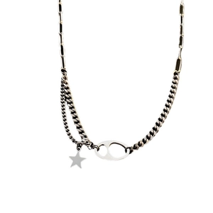 Titanium steel pig nose link necklace with star pendant on a white background