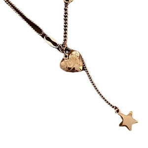 Double-layered rose gold titanium necklace with star and LOVE engraved heart charms