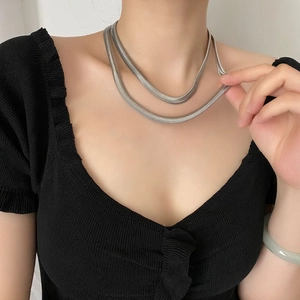 Flat Snake Chain Necklace Stainless Steel Herringbone Link Choker Minimalist Fashion Jewelry For Women Men