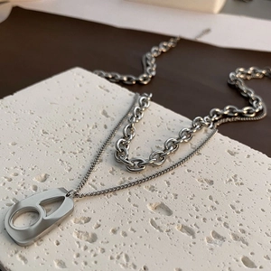 Geometric Hollow Pendant Necklace Titanium Steel Layered Hip Hop Street Minimalist Jewelry For Men Women Polished