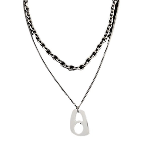Double-layered stainless steel geometric pendant necklace with silver link chains