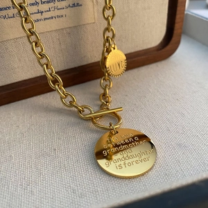Stainless Steel Pendant Necklace Round Discs Engraved Quote Toggle Clasp Fashion Jewelry For Women Gold Color