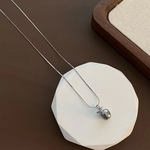 Collier avec pendentif pomme en argent poli et acier au titane pour femmes