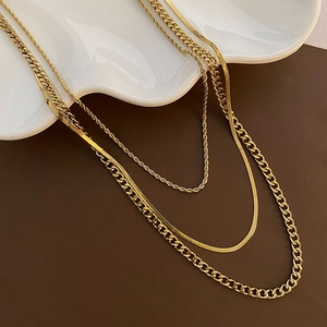 Multi Layer Necklace For Women Stainless Steel Layered Rope Snake Curb Chain Fashion Hip Hop Gold Tone Accessory