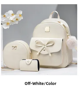 Three-piece off-white backpack set with crossbody bag and card holder in elegant style