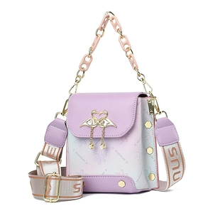Mini floral crossbody bag in purple and white PU leather with swan heart lock and pearls