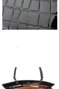 Détails de l'intérieur grande capacité et de la texture crocodile noir du sac à main