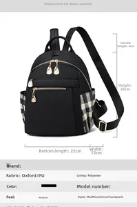 Size chart showing 29x22x15cm dimensions for the black Oxford fabric backpack