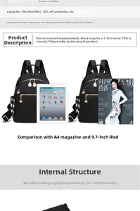 Detailed internal structure of a black nylon backpack with multi-compartment storage space