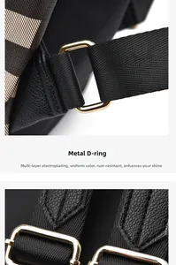 Detail of golden hardware D-rings and buckles on black lycra leather and nylon straps