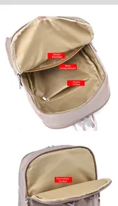 Detailed view of the backpack's interior compartments including zip pocket and main divider