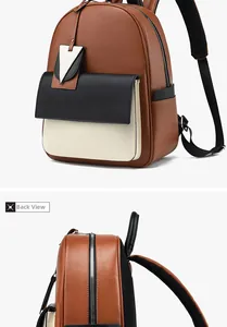 Détails du sac à dos en cuir bicolore avec vue sur les bretelles et les coutures