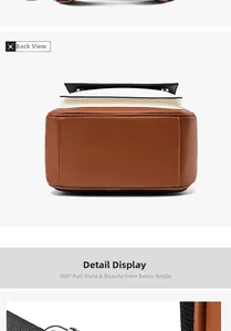 Détails de la structure arrière du sac à dos bicolore marron et crème en cuir