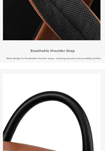 Détails des bretelles en maille respirante et de la poignée en cuir de ce sac à dos mode