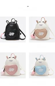 Mini backpack set in four colors with rabbit ears and cute heart pockets details