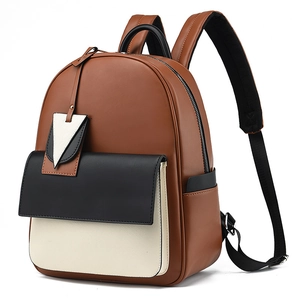 Sac À Dos Femme Tendance Cuir PU Bloc De Couleur Grande Capacité Rétro Décontracté Sac D'école Pour Voyage Quotidien