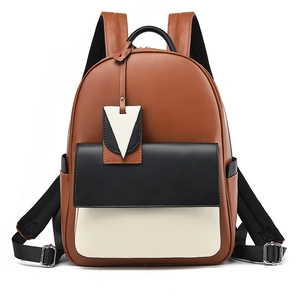 Sac à dos en cuir tricolore pour femme avec des panneaux élégants marron et noir
