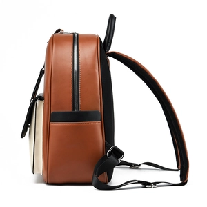 Sac à dos chic bicolore en cuir marron et crème avec bretelles réglables et poches