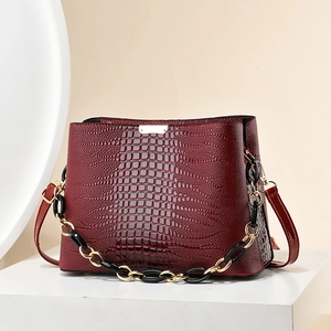 Women Crocodile Pattern PU Leather Bucket Bag Chic Chain Decoration Crossbody Shoulder Handbag High Texture Travel Messenger Bag