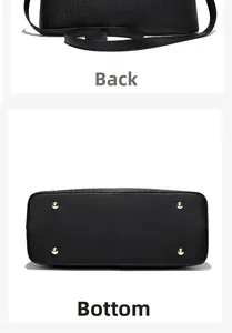 Detail of black crocodile pattern leather bag showing back view and golden metal feet