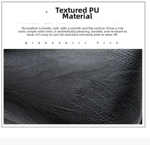 Detail of high-quality black PU leather with lychee texture and durable finish